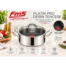 Fms Platin Pro | Çizilmez | 22 cm Derin Tencere | Indüksiyon Uyumlu | Yanmaz Yapışmaz