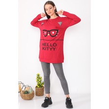 Alışveriş Sokağı Gözlük Baskılı Tunik Sweatshirt