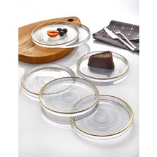 St. Morritz 6 Adet Cam Kek Pasta Tabağı Seti - 6'lı Yaldızlı Lüks Pasta TAKIMI(16CM)