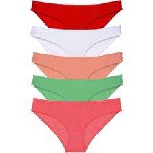 Royaleks 5 Adet Süper Eko Set Likralı Kadın Slip Külot Kırmızı Beyaz Pudra Yeşil Fuşya