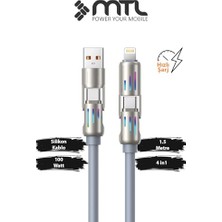 Trendexa 205W 4'ü 1 Arada Süper Hızlı Şarj Rgb LED Işıklı Silikon Kablo, 1.5 Metre, MT2514 Gri ile Uyumlu