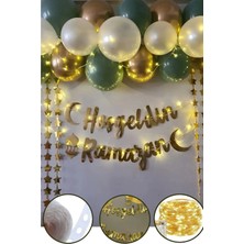 St. Morritz Gold Krom Yeşil Hoşgeldin Ramazan Süsleme Seti 33 Parça Yıldız Süs Peri LED Banner