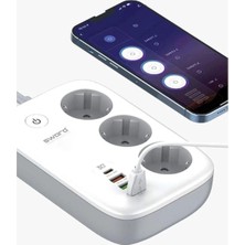 St. Morritz Wi-Fi Akıllı Priz, 30W Type-C,akım Korumalı,3’lü Priz+3 Usb,uzaktan Kontrol ve Zaman AYARLI,SW-3PU1C