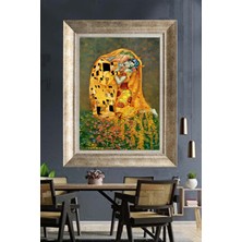 Tablore Klimt Tarzı Altın Detaylı Sarılan Çift Çerçeveli Kanvas Tablo Modern Duvar Dekoru