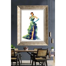 Tablore Suluboya Yeşil Elbiseli Kadın Figurü Çerçeveli Kanvas Tablo Modern Moda Duvar Dekoru