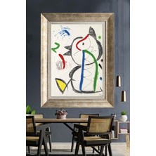 Tablore Joan Miró Tarzı Soyut Kuş ve Figür Çerçeveli Tablo Modern Sanat Duvar Dekoru Salon ve Ofis Tablosu