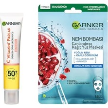 Trendexa C Vitamini Parlak Günlük Uv Korumalı Güneş Yüz Kremi SPF50 Işıltılı Doku 40 ml ve Nem Bombası Canlandırıcı Kağıt Maske Cilt Bakım Seti