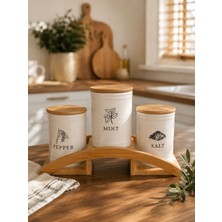 BK Ev ve Dizayn Bambu Standlı 3'lü Baharatlık Seti| Salt, Pepper&mint