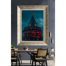 Tablore Gece Galata Kulesi Işıklandırılmış Istanbul Fotoğrafı Çerçeveli Kanvas Tablo Duvar Dekoru