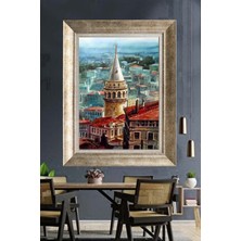 Tablore Suluboya Galata Kulesi ve Istanbul Çatıları Çerçeveli Kanvas Tablo