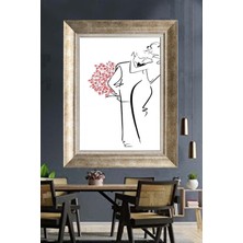Tablore Minimalist Çift ve Kırmızı Çiçek Demeti Çerçeveli Kanvas Tablo