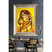 Tablore Sürrealist Insan Figürü Sarı Zemin Çerçeveli Kanvas Tablo Modern Sanat Duvar Dekoru