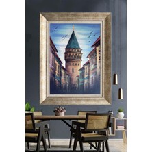 Tablore Eski Istanbul Sokakları ve Galata Kulesi Çerçeveli Kanvas Tablo Modern Duvar Dekoru