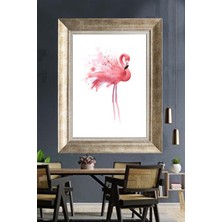 Tablore Pembe Flamingo Sulu Boya Görünümlü Çerçeveli Tablo Minimalist Kuş Figürlü Duvar Dekoru Yatak Odası Tablosu