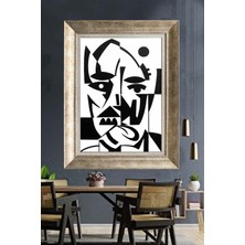 Tablore Siyah Beyaz Soyut Yüz Çerçeveli Tablo Modern Kübist Illüstrasyon Minimalist Duvar Dekoru Salon ve Ofis Tablosu
