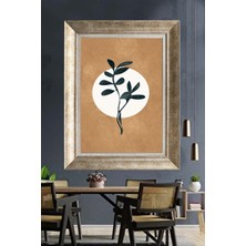 Tablore Toprak Tonlarında Minimalist Yaprak ve Daire Motifli Çerçeveli Kanvas Tablo