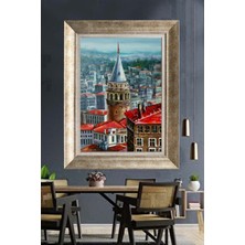 Tablore Yağlı Boya Dokulu Istanbul Galata Kulesi ve Evler Manzaralı Çerçeveli Kanvas Tablo