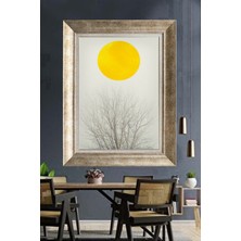 Tablore Sarı Güneş ve Sisli Ağaç Çerçeveli Kanvas Tablo Minimalist Duvar Dekoru