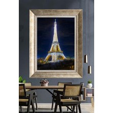 Tablore Gece Eyfel Kulesi Paris Manzaralı Yağlı Boya Dokulu Çerçeveli Kanvas Tablo Duvar Dekoru