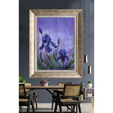 Tablore Mor Süsen Iris Çiçeği Çerçeveli Kanvas Tablo Modern Botanik Duvar Dekoru