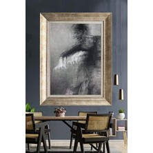 Tablore Modern Gri Doku Üzerine Soyut Figür Çerçeveli Kanvas Tablo