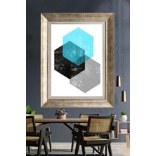 Tablore Modern Geometrik Altıgen Desenli Mavi ve Siyah Çerçeveli Kanvas Tablo Duvar Dekoru