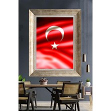Tablore Türk Bayrağı Çerçeveli Tablo Parlak Ay Yıldız Duvar Dekoru Ev ve Ofis Tablosu