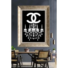 Tablore Siyah Beyaz Avizeli Modern Logo Çerçeveli Tablo Lüks Moda Duvar Dekoru Minimalist Tablo