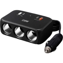 Keepro Araç Şarj Cihazı 3 Port Çakmaklık Çoklayıcı Usb+Type C Hızlı Şarj 120W
