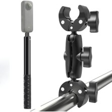 Trendexa Çift Başlı Superclamp Gidon Montaj & 200 cm Görünmez Selfie Çubuğu; INSTA360 X3, X2, X4, X5, One Rs, Go 3, One X, Evo ile Uyumlu, Alüminyum Çubuk, 1/4,360­° Ayarlanabilir