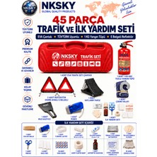 Nksky EVA Çantalı 45 Parça Trafik Seti TÜVTÜRK Uyumlu 1 KG Yangın Tüpü İlk Yardım Seti E Belgeli Reflektör