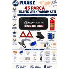 Nksky EVA Çantalı 45 Parça Trafik Seti TÜVTÜRK Uyumlu 1 KG Yangın Tüpü İlk Yardım Seti E Belgeli Reflektör