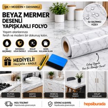 Niks Home Beyaz Mermer Desenli Yapışkanlı Kaplama Kağıt Su Geçirmez 200 cm x 45 cm Mutfak Tezgahı Için Dayanıklı