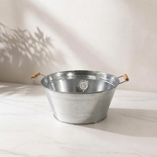 Trendexa Güneş Kabartmalı Galvaniz Metal Leğen, 13 L, Tahta Kulplu