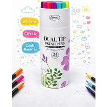 Cengo 24 Renk Çift Uçlu Brush Pen Fırça Kalem Seti – Canlı Renkler, Silindir Kutulu