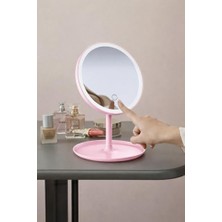 Trendexa LED Işıklı Dokunmatik Masaüstü Makyaj Aynası Ayarlanabilir Pembe Kozmetik Aynası