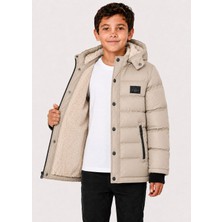 5-14 Yaş Erkek-Kız Çocuk Içi Peluşlu Kapüşonlu Fermuarlı Çıtçıtlı Çıkma Kapüşonlu Şişme Kışlık Mont