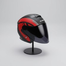 Scharf 528 Siyah Vizörlü Yarım Motosiklet Kaskı - Güneş Camlı Açık Kask (R1 Red)