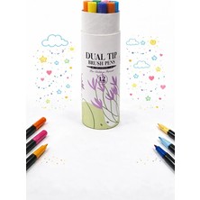 Cengo Dual Tip Brush Pens 12 Renk - Özel Çift Uçlu Keçeli Kalem Seti | Fırça + Ince Uç | Canlı Renkler