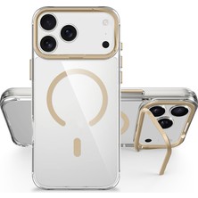 Kupa iPhone 18 Pro Max Kılıf Kamera Standlı Airbag Kenar Magsafe Şarj Şeffaf Renkli Çerçeve Kapak