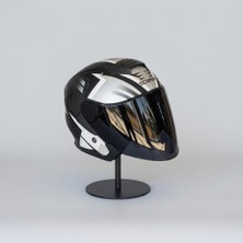 Scharf 528 Siyah Vizörlü Yarım Motosiklet Kaskı - Güneş Camlı Açık Kask (S1 Sılver)