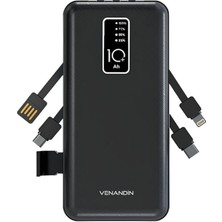 Venandin 10.000 Mah Powerbank 4-In-1 Entegre Kablolu Taşınabilir Şarj Cihazı LED PWB10C1