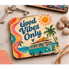 Purplesky Good Vibes Only Yazılı Retro Kare Mdf Bardak Altlığı