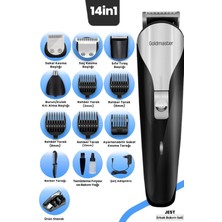 St. Morritz Jest Kablolu Kablosuz Paslanmaz Çelik Standlı Micro USB 14 In 1 Yüz, Saç Sakal Erkek Bakım Seti Kiti