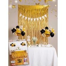 Partyora Gold Metalik Şerit Parti Püskülü - Duvar ve Masa Dekorasyon Süsü (100X200 Cm)