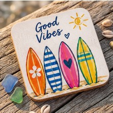 Purplesky Retro Good Vibes Sörf Tahtası Bardak Altlığı