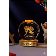 St. Morritz Ledli Usb'li Ahşap Standlı Canım Aşkım Yazılı Sevgili Çiftler I Love You Forever Kristal Küre Lamba