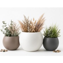 Trendexa Zevli Japandi Tarzı Modern Küre Saksı 3'lü Set; Su Sızdırmaz Dekoratif Salon ve Balkon Saksısı Hediyelik Çiçeklik Seti (Mermer Beyazı, Antrasit ve Mocha, Bir Büyük Iki Orta)