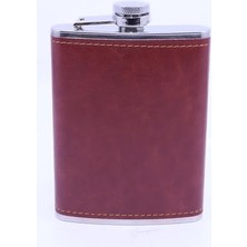 Trendexa 8 Oz Kahverengi Deri Kaplı Cep Matarası