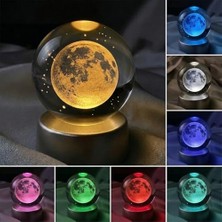 Trendexa Dolunay Kristal Cam Küre Renk Değiştiren LED Işıklı Gece Lambası Dekoratif Hediyelik